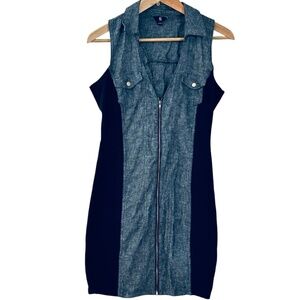 Guess Dress S Short Snap Buttons Black Gray Collar Linen Cotton N